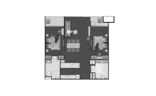 Condominium floor plan, 2 bedrooms in building Building D Next Point Condominium in Rawai, Phuket, Thailand, Next Point Condominium No. 11015
