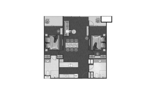 Condominium floor plan, 2 bedrooms in building Building D Next Point Condominium in Rawai, Phuket, Thailand, Next Point Condominium No. 11015 (2D)