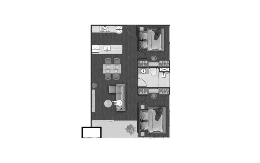Condominium floor plan, 2 bedrooms in building Building A Next Point Condominium in Rawai, Phuket, Thailand, Next Point Condominium No. 11014 (2D)