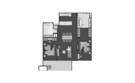 Condominium floor plan, 2 bedrooms in building Building D Next Point Condominium in Rawai, Phuket, Thailand, Next Point Condominium No. 11016 (2D)